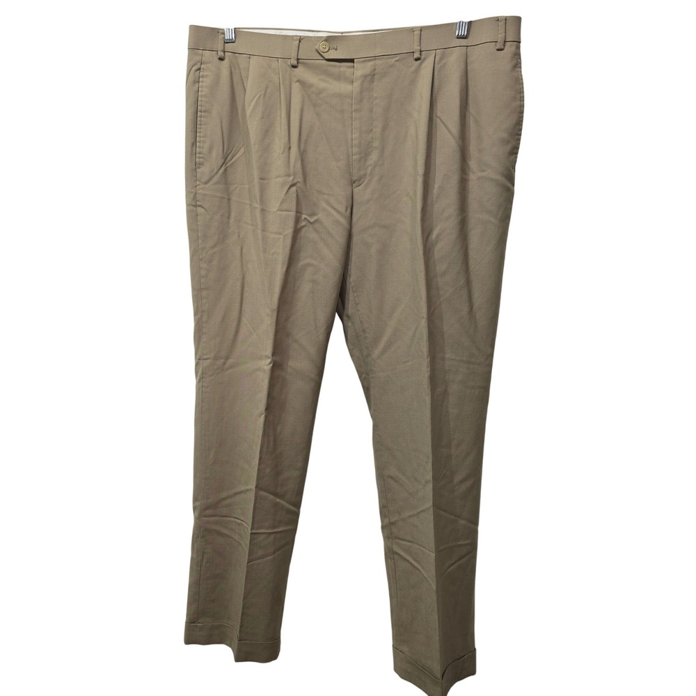 Lauren Ralph Lauren Mens 40x30 Tan 100% Wool Pleated Cuffed Dress Pants Trousers